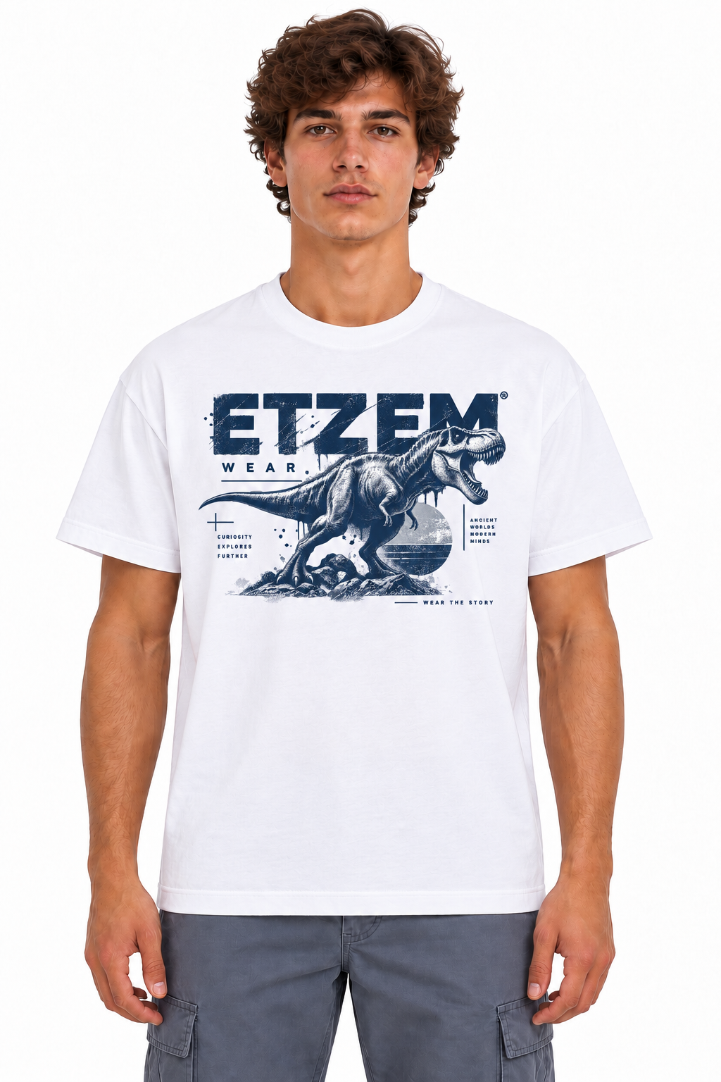 ETZEM T Rex Tee - White and Navy