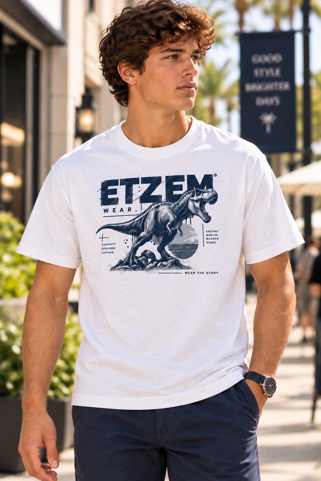 ETZEM T Rex Tee - White and Navy